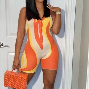 Sleeveless collared biker short romper